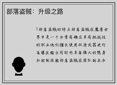 部落盗贼：升级之路